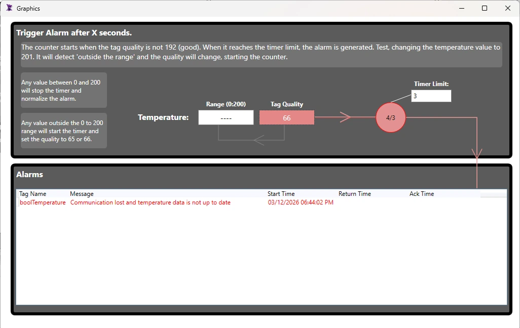 Activate Alarm when Tag communication fails — ADISRA SmartView screen