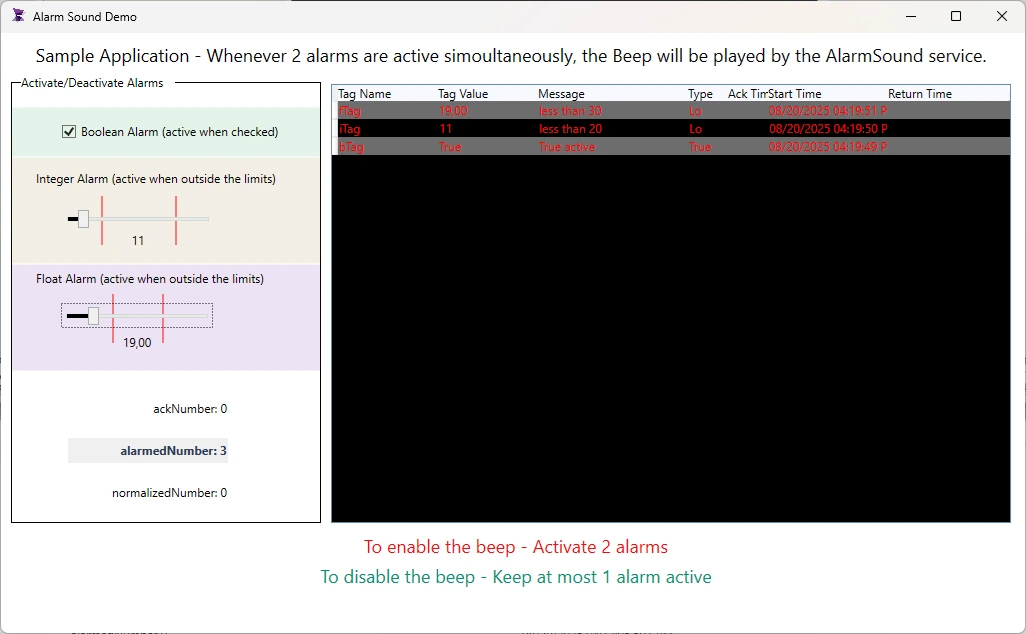Alarm Sound Demo — ADISRA SmartView screen