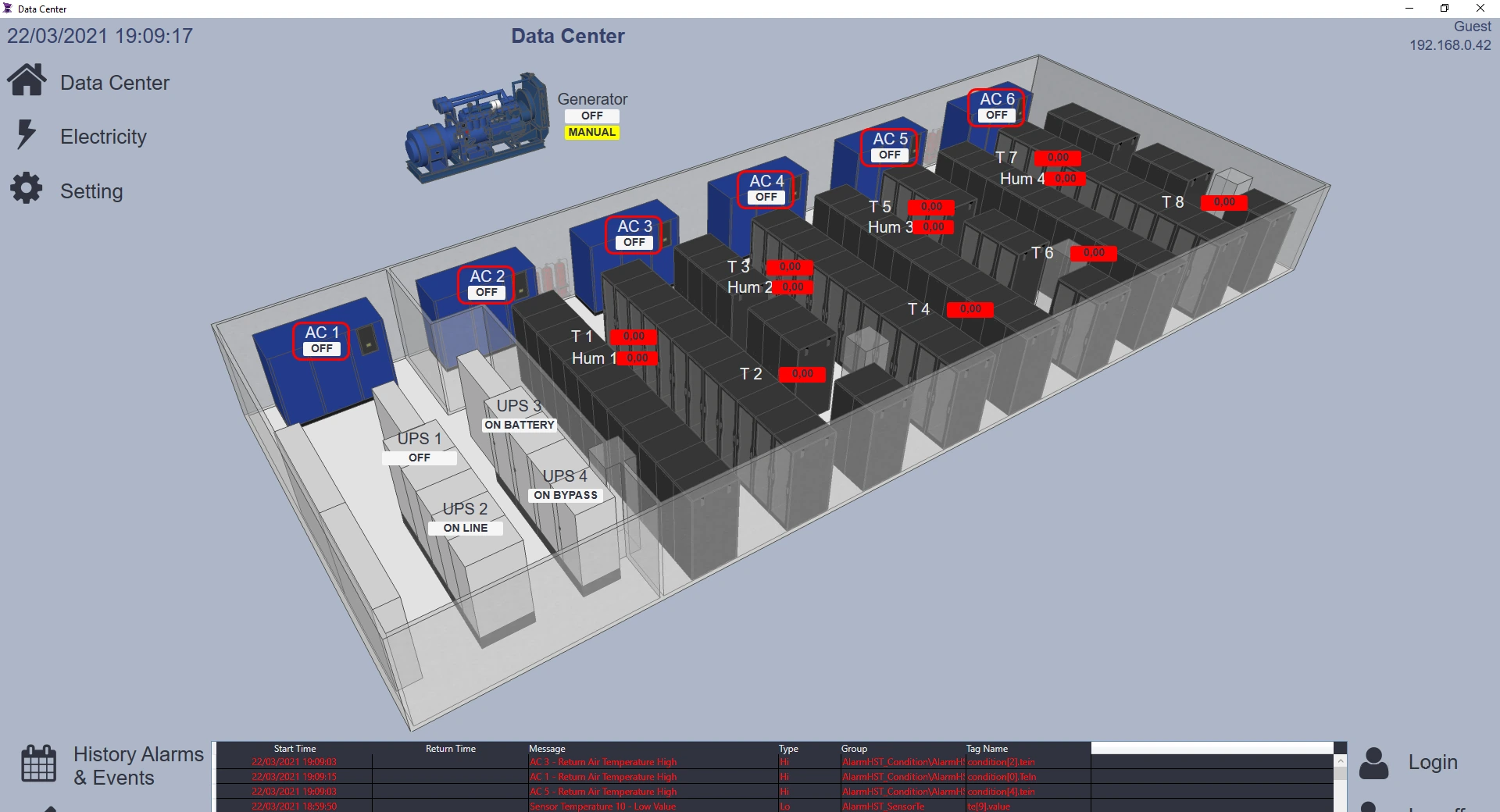 Data Center Application — ADISRA SmartView screen