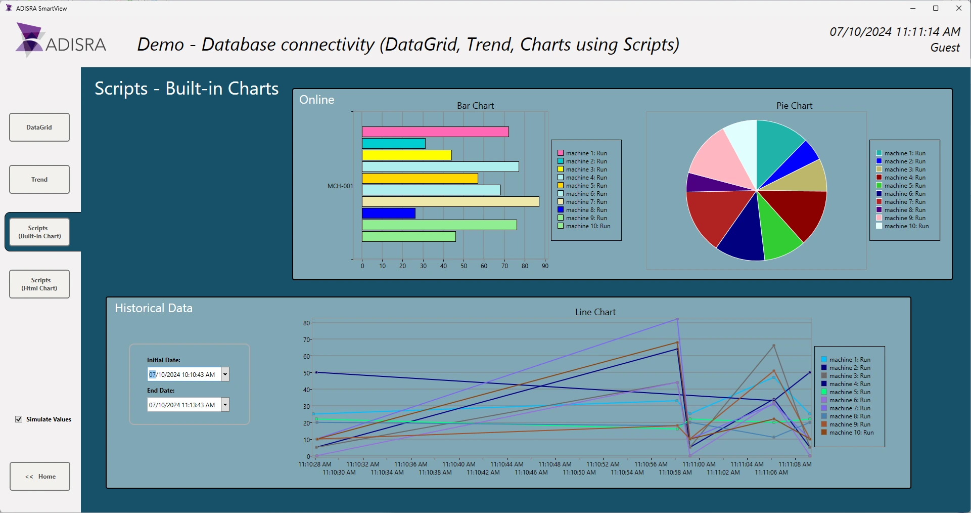 Database Connectivity — ADISRA SmartView screen
