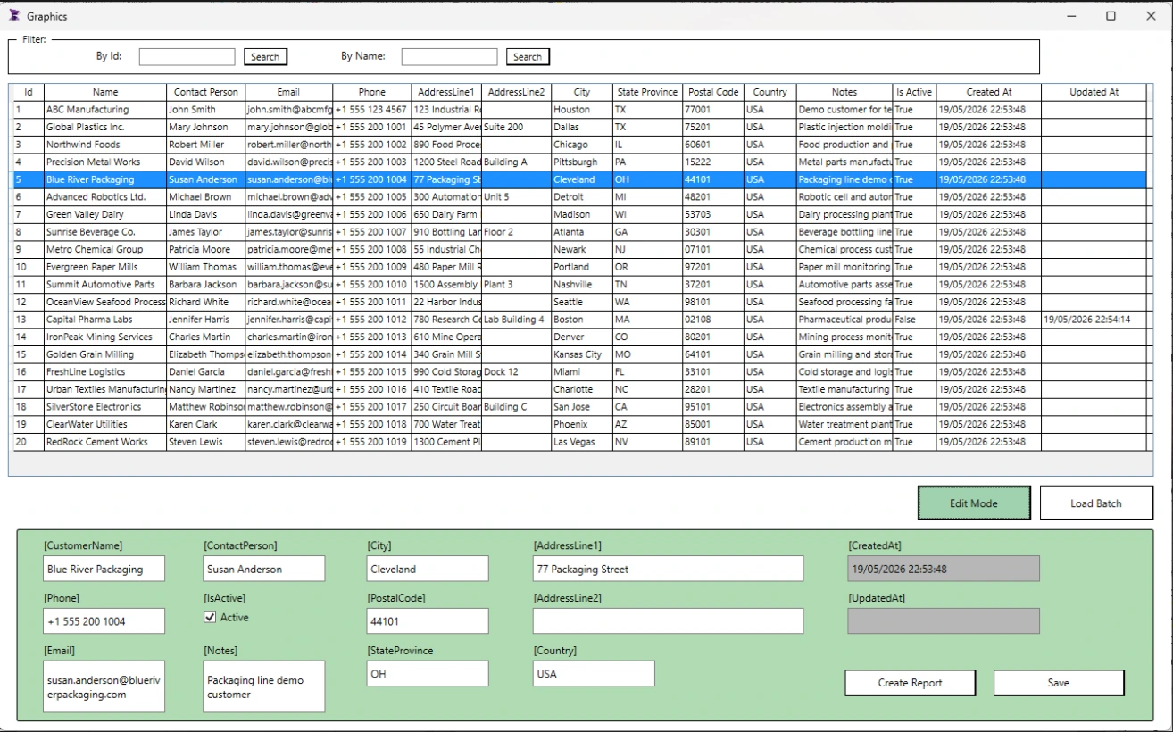 Database Management Demo — ADISRA SmartView screen