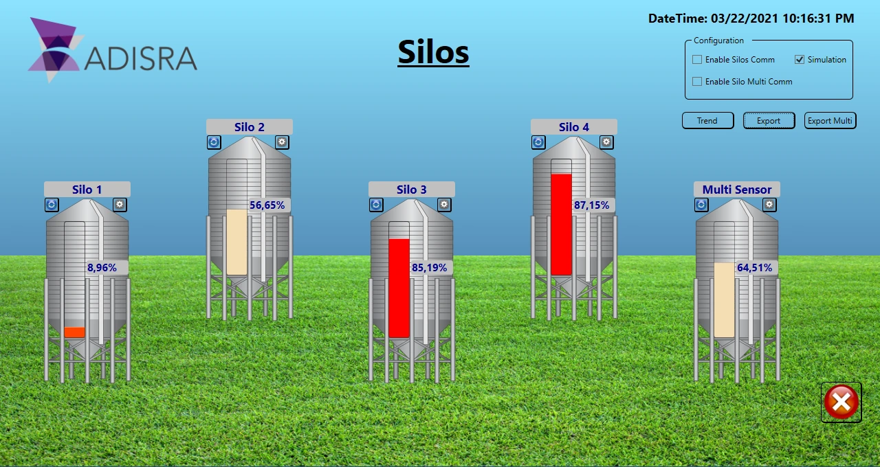 Silo Monitoring Application — ADISRA SmartView screen