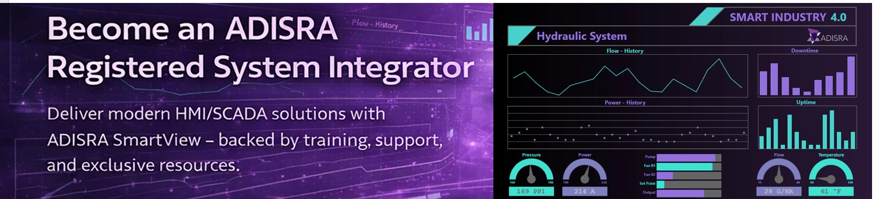 Become an ADISRA Registered System Integrator — deliver modern HMI/SCADA solutions with ADISRA SmartView, backed by training, support, and exclusive resources.