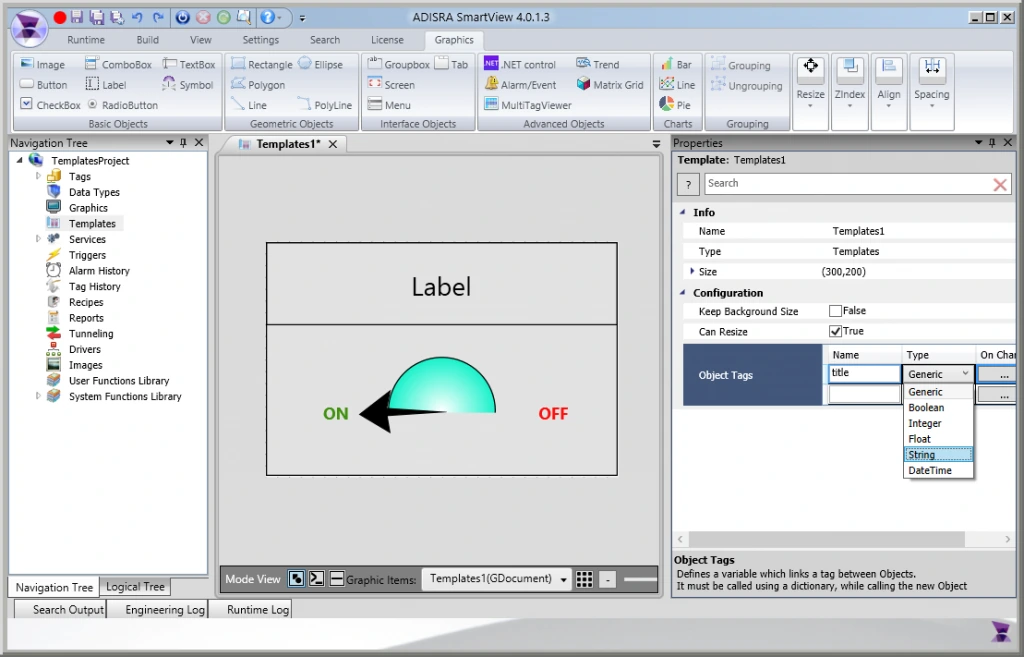 While adding object tags, a type can be specified. It can be a data type, the basic types or a Generic type (what makes the template more powerful).